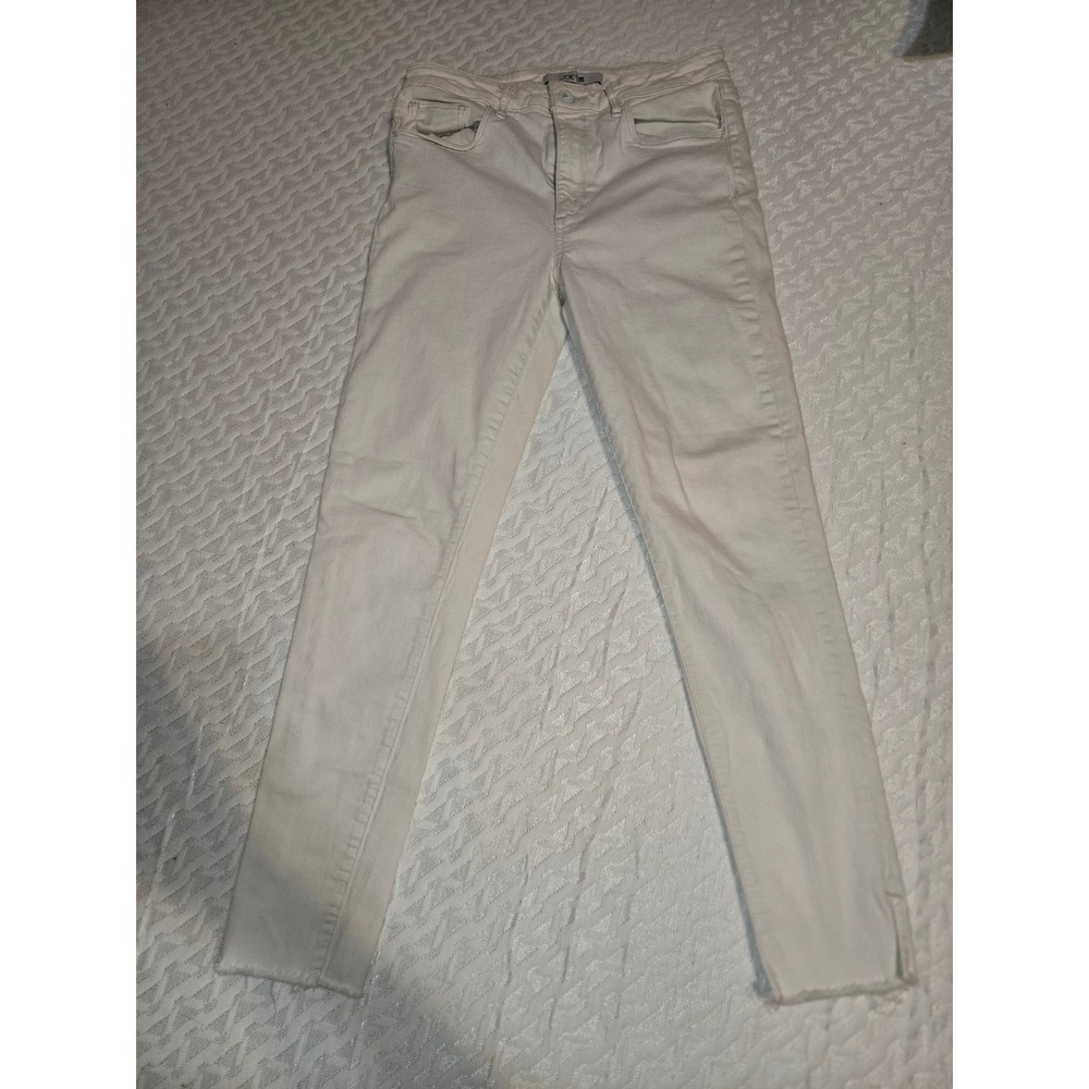 Joe's Jeans Womens 29 Skinny Ankle Off-White Cream Raw Hem Side Slit Denim Pants